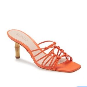 Schutz Deleni Bamboo Heel Leather Mules In Flame Orange